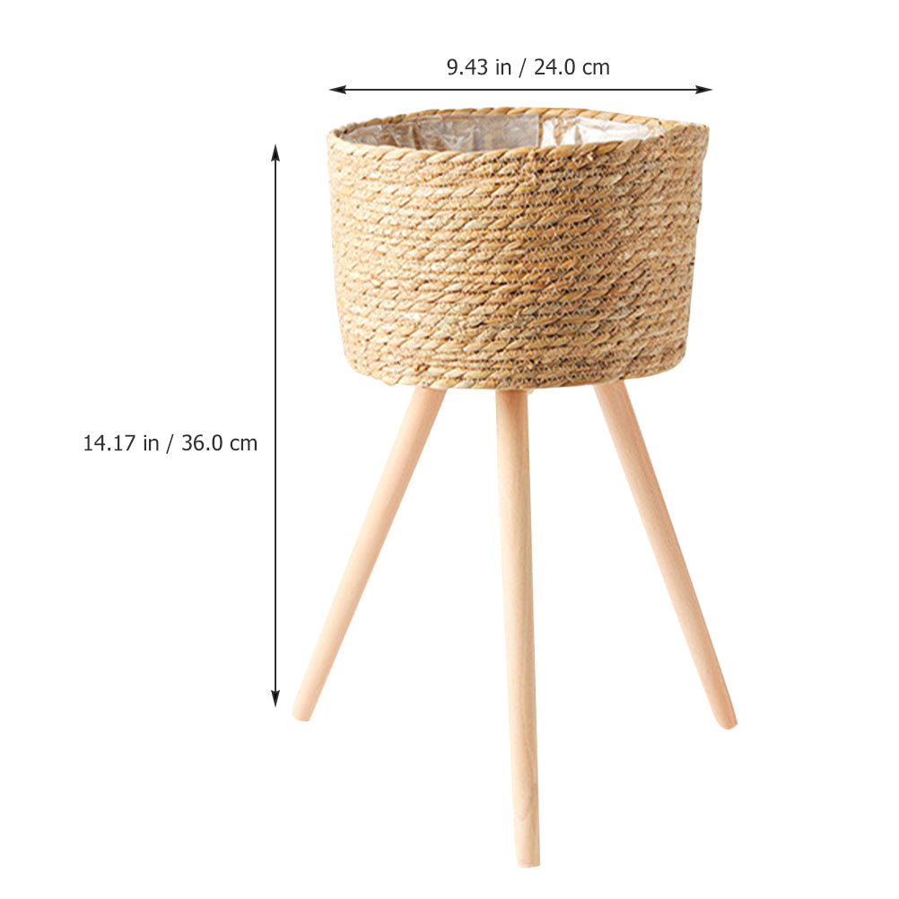 Wood Woven Plant Pot With Standing Legs Household Planter Basket Floor-Standing Flower Pot Stand Weaving Storage Basket