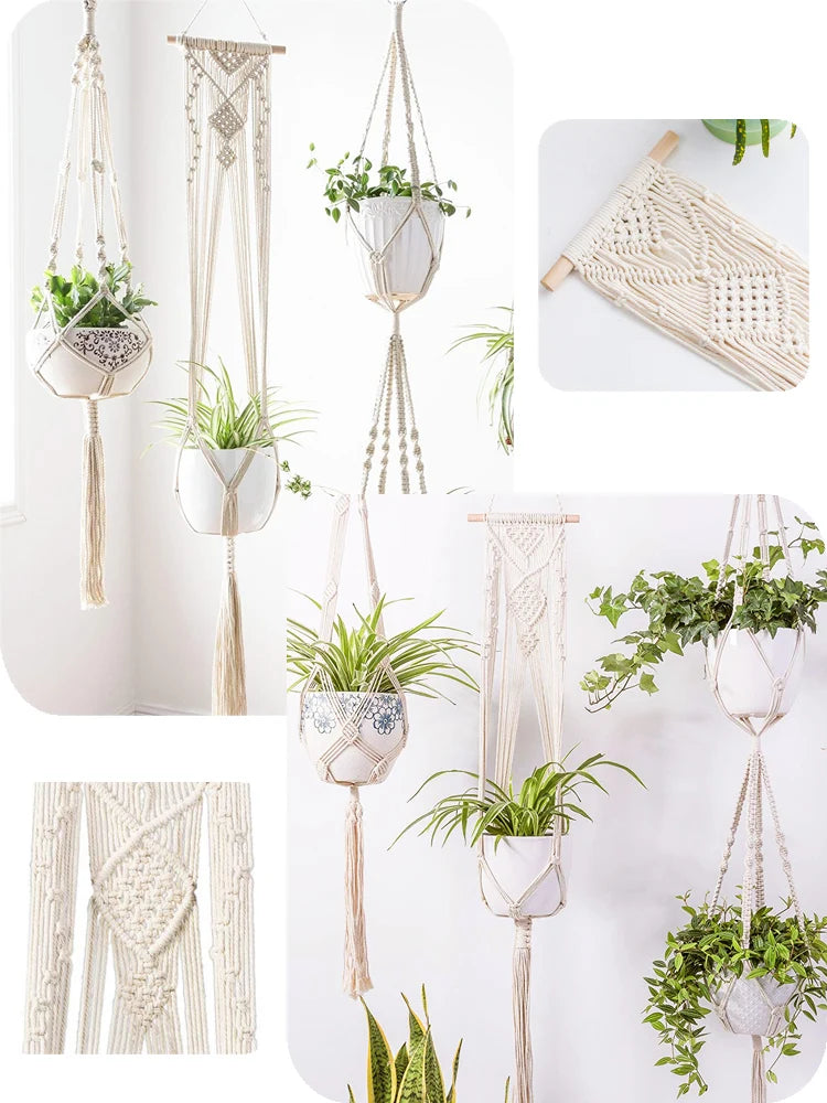 Hanging Plant Handmade Macrame Plant Hanger Flower Pot Planter Hanger Wall Decor Courtyard Garden Hanging Planter Hanging Basket
