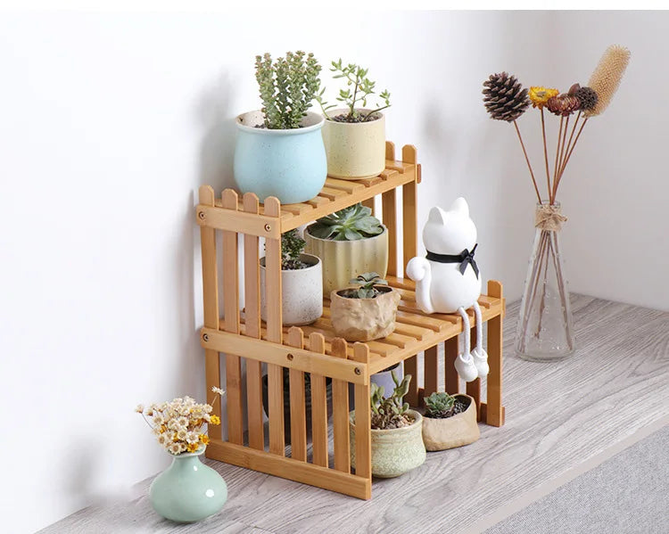 Made of Bamboo Flower Stand Potted Plant Shelf Flower Display Stand Bamboo Wood Storage Rack Garden Organizer