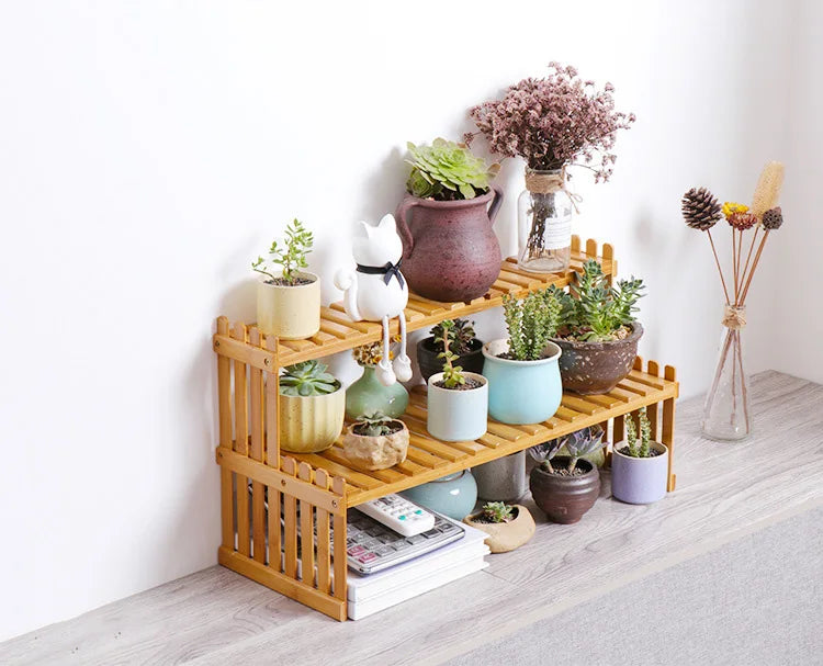 Made of Bamboo Flower Stand Potted Plant Shelf Flower Display Stand Bamboo Wood Storage Rack Garden Organizer