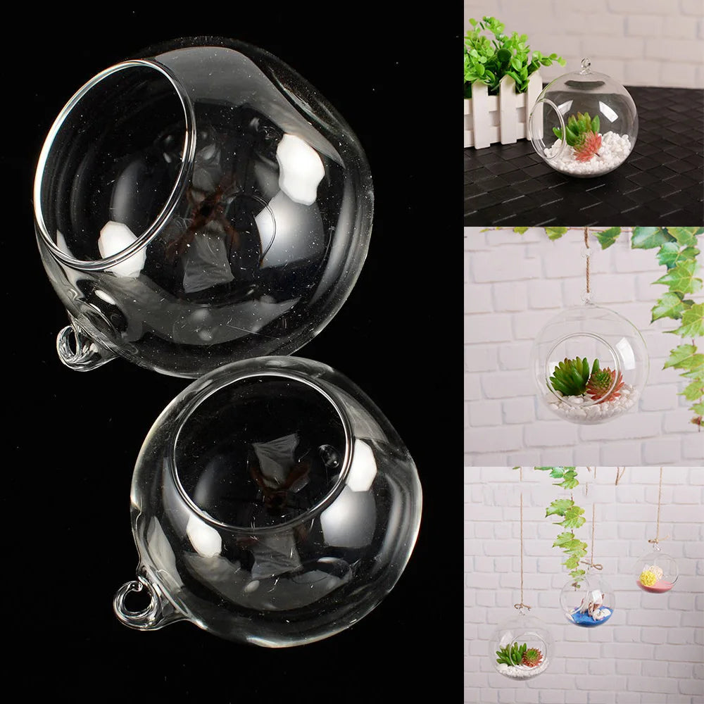 1PC Clear Glass Ball Globe Shape Terrarium Ball Flower Hanging Planter Terrarium Container Landscape Ornament Home Garden Decor