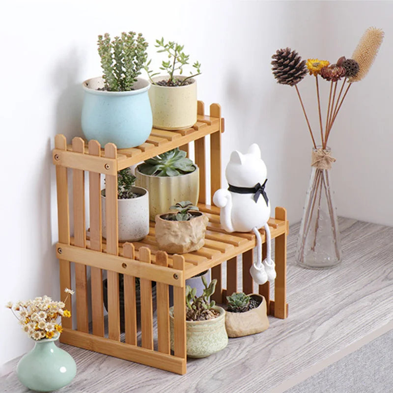 Made of Bamboo Flower Stand Potted Plant Shelf Flower Display Stand Bamboo Wood Storage Rack Garden Organizer