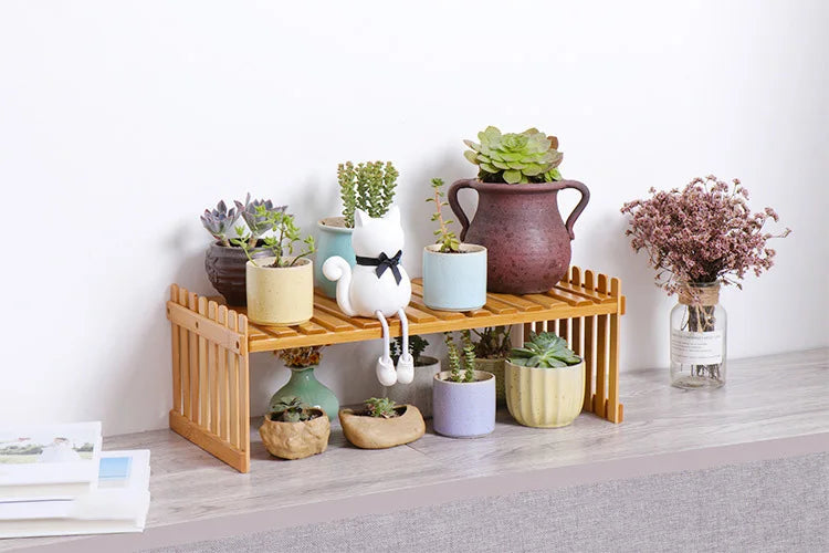 Made of Bamboo Flower Stand Potted Plant Shelf Flower Display Stand Bamboo Wood Storage Rack Garden Organizer