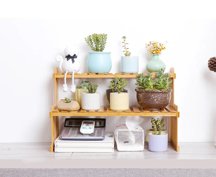 Made of Bamboo Flower Stand Potted Plant Shelf Flower Display Stand Bamboo Wood Storage Rack Garden Organizer