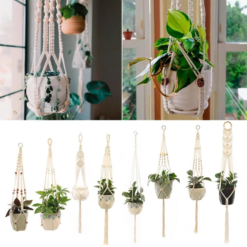 Macrame Handmade Plant Hanger Baskets Flower Pots Holder Balcony Hanging Decoration Knotted Lifting Rope Home Garden Supplies