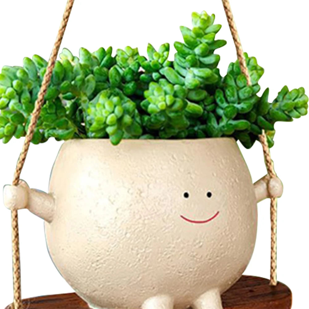 Plant Hanger Baskets Lovely Swing Face Planter Pot Succulent Flower Pots Balcony Wall Hanging Planter Decor Home Garden Supplies