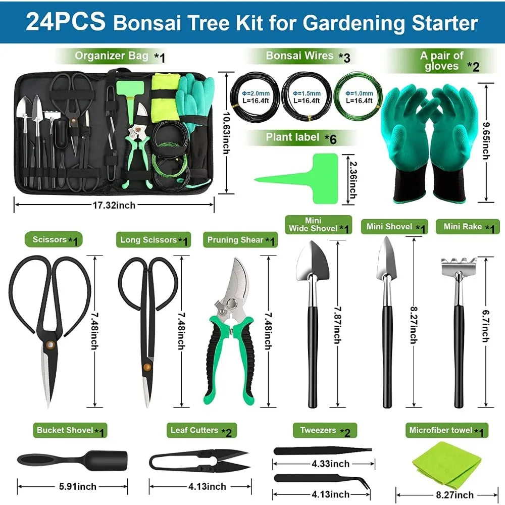 Bonsai Tools Kit- 24 PCS Bonsai Tree Kit Tools for Beginners, Bonsai Starter Trimming Care Kit Bonsai Pruning Kit