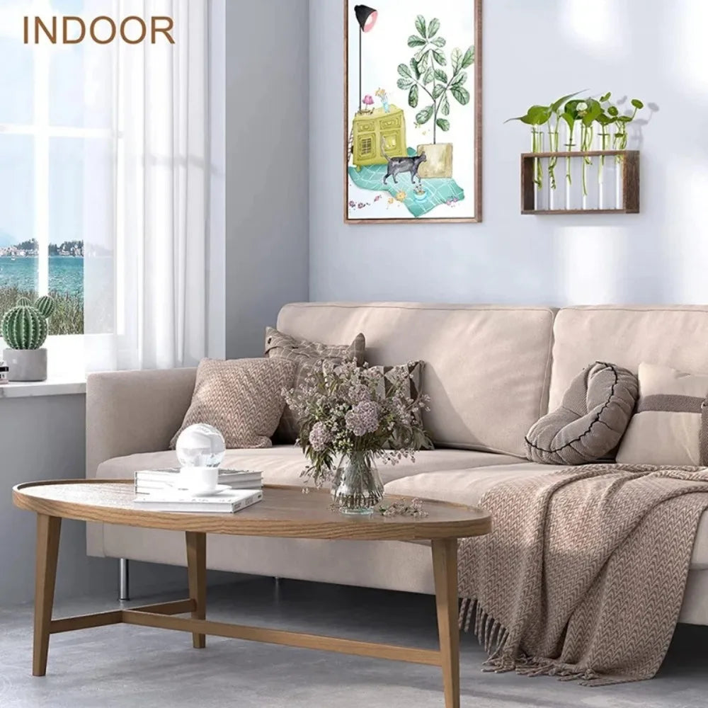 3/5 Tubes Wall Hanging Hydroponic Plant Propagation Glass Vase with Wooden Stand Desktop for Home Office Planter Garde Decor