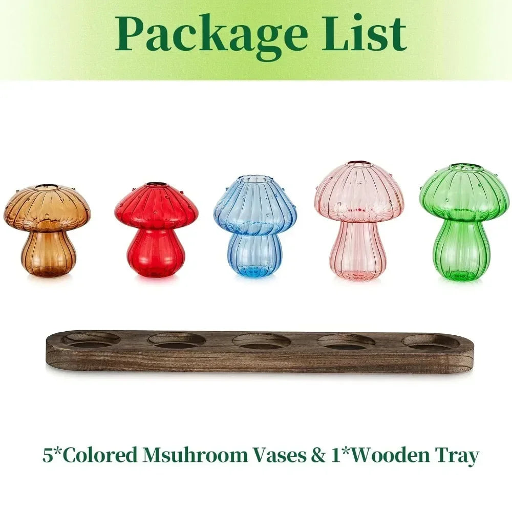 Cute Transparent Colorful Mushroom Glass Vase Propagation Terrarium for Plants & Flowers for Plant Lovers Home Office Decor
