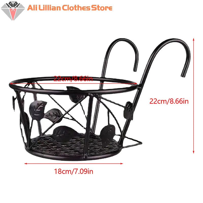 Outdoor Hanging Basket Plant Iron Racks Fence Balcony Round Flower Pots Hanging Planter Stand Holder Garden Decoration