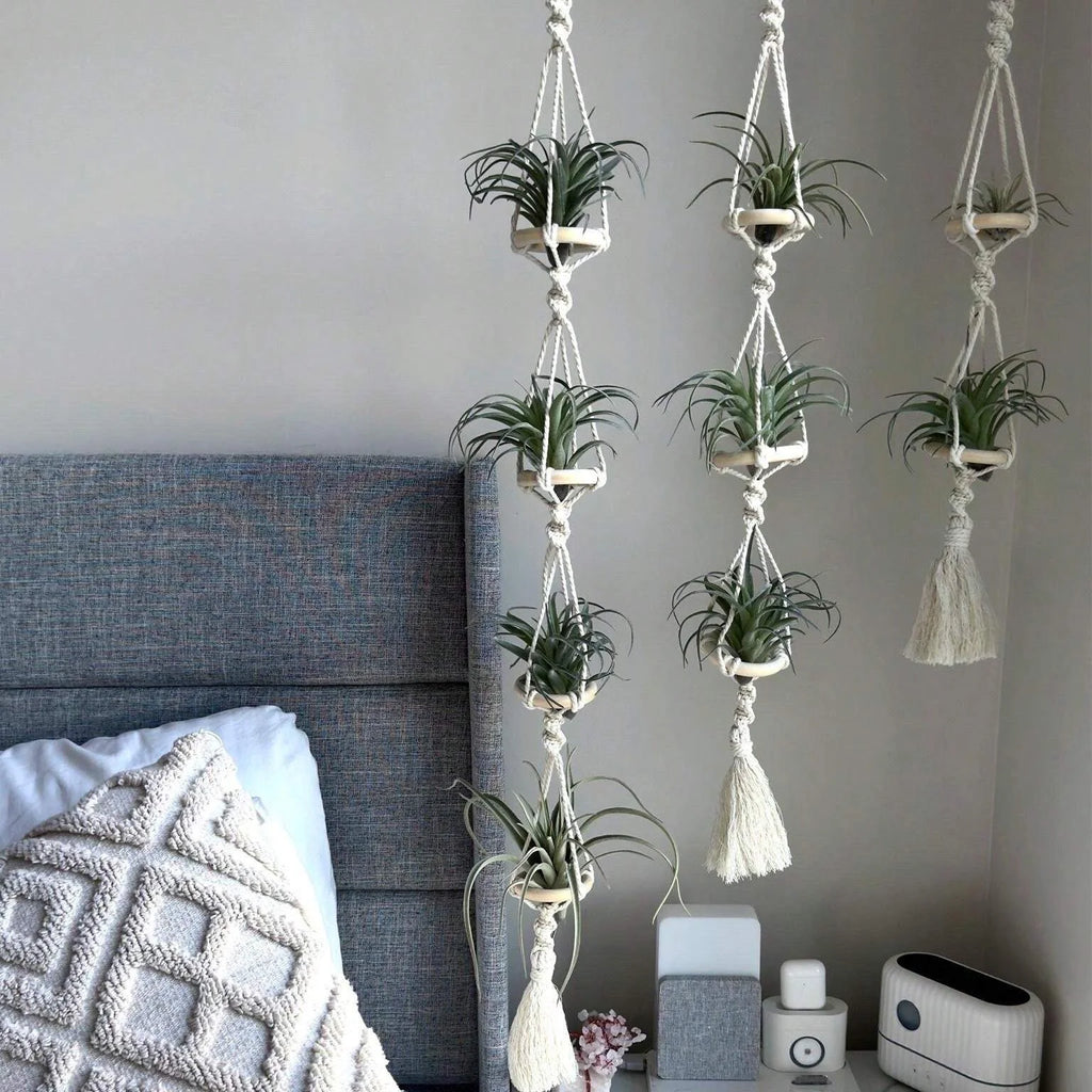 Macrame Plant Hangers Air Plants Hanging Basket Wall Hanging Handcrafted Air Plants Hanger Boho Home Decoration Room Decor Gift