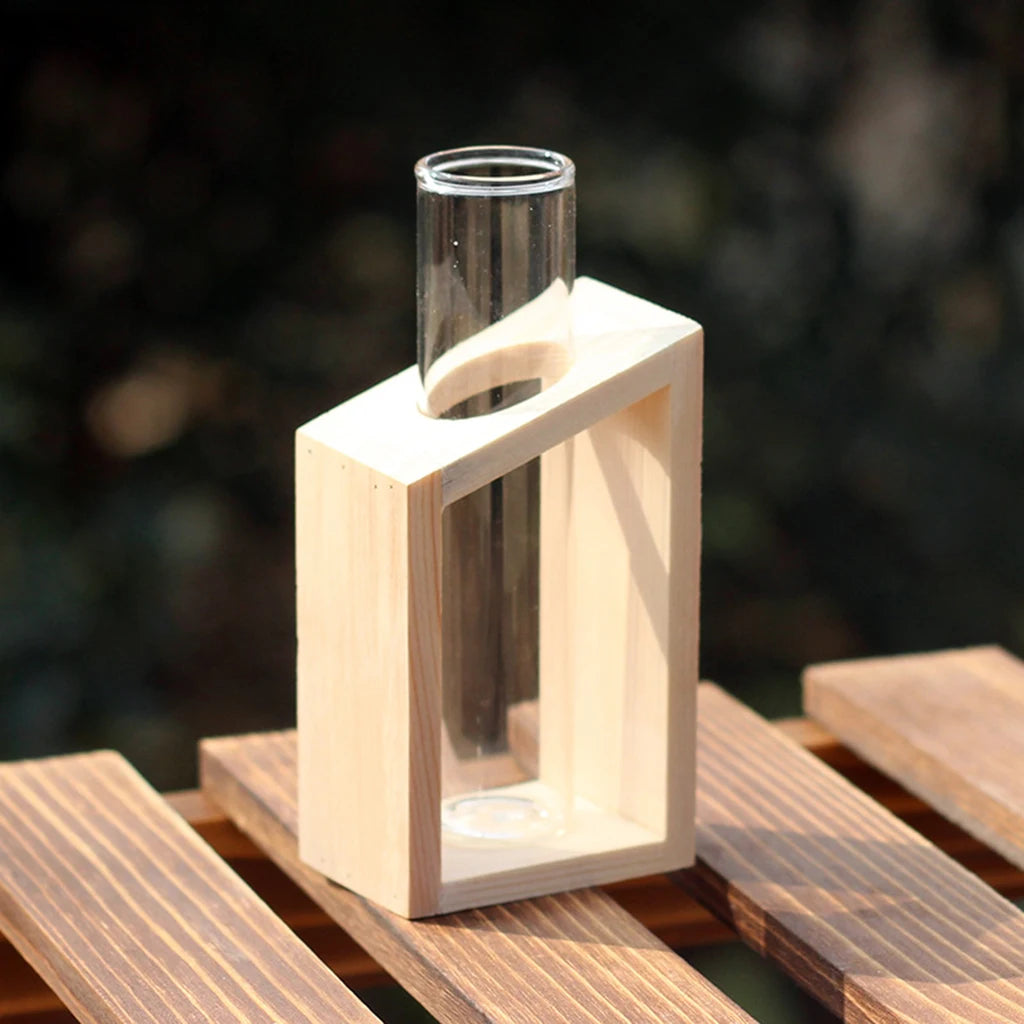 Propagation Station Glass Hydroponic Planter Bulb Terrarium Vase with Retro Wooden Stand for Hydroponics Plants Table Decor