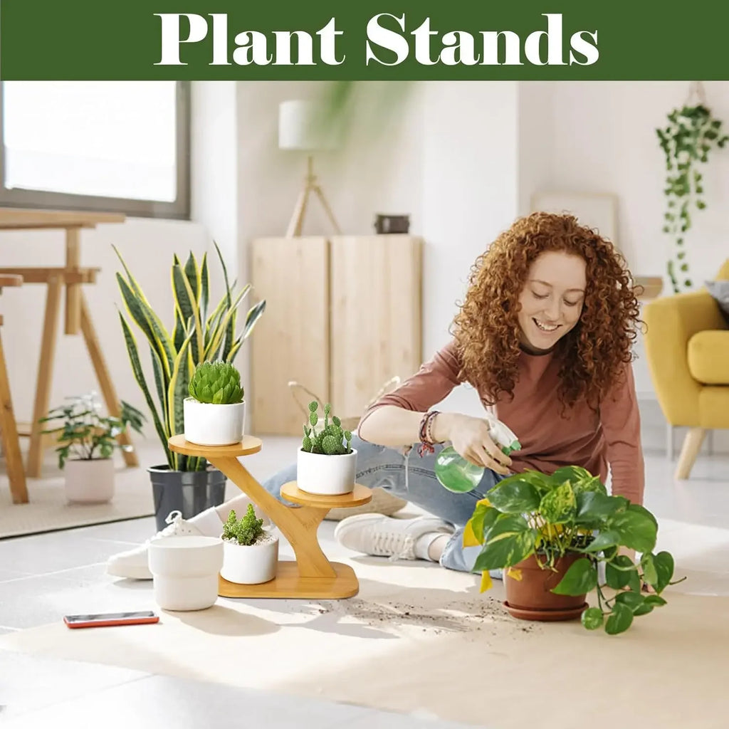 Mini Plant Stands for Window Sill & Desk, Small Indoor Decorative Shelves - Lightweight Space-Saving 3 Tier Home Office Decor