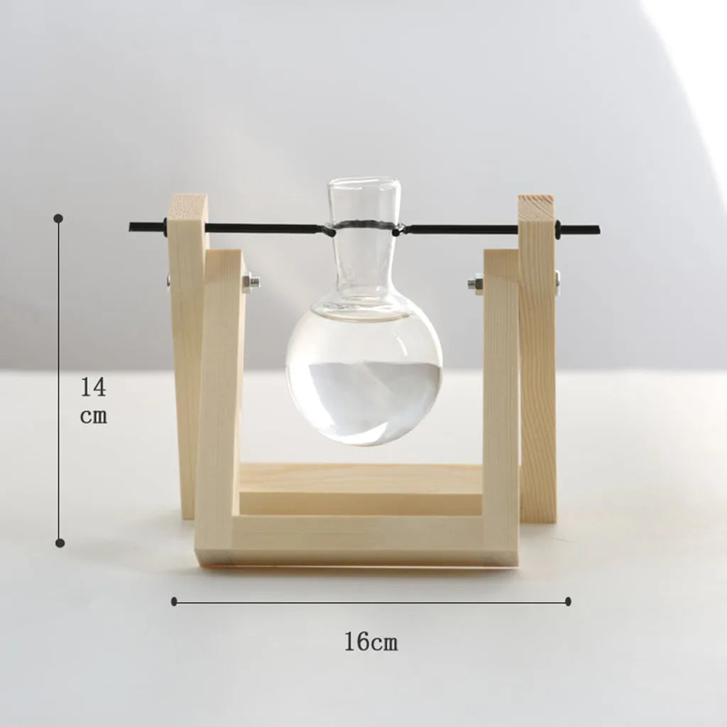 Propagation Station Glass Hydroponic Planter Bulb Terrarium Vase with Retro Wooden Stand for Hydroponics Plants Table Decor
