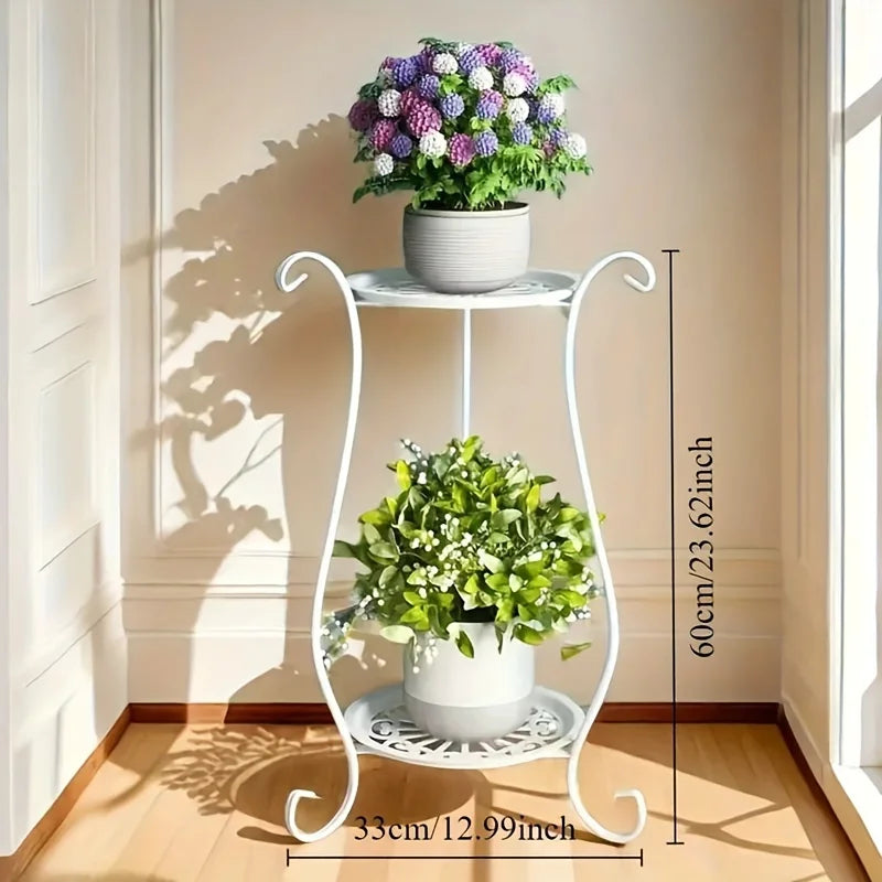 1pc Elegant Dual-Tier Metal Plant Stand - Lightweight, Durable, with Hanging Flower Pots for Indoor & Outdoor Gardens, Aquariums