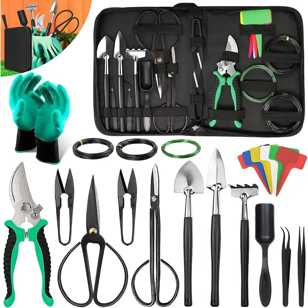 Bonsai Tools Kit- 24 PCS Bonsai Tree Kit Tools for Beginners, Bonsai Starter Trimming Care Kit Bonsai Pruning Kit