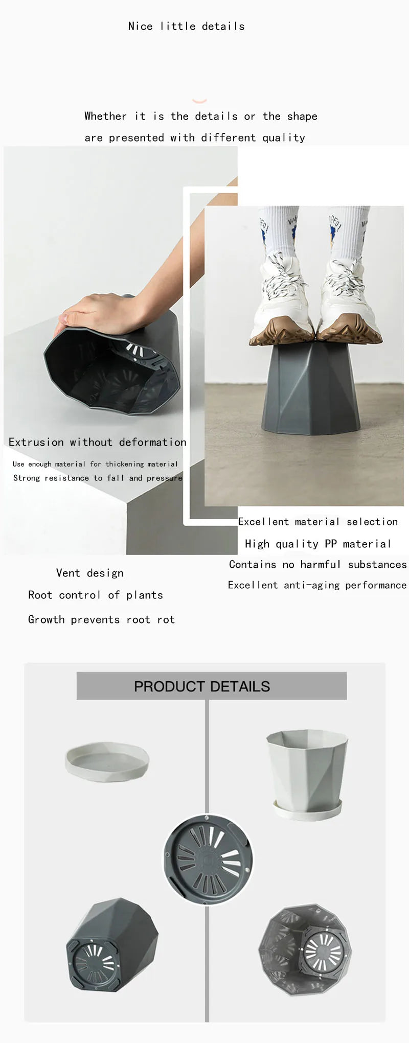 Plastic Flower Pots for Indoor and Outdoor, Large-Diameter Flower Pots, Succulent Plants, Green Plants