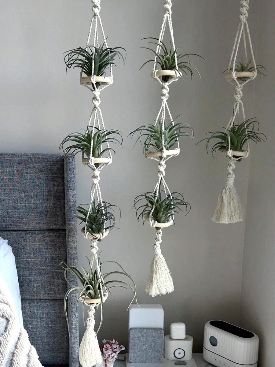 Macrame Plant Hangers Air Plants Hanging Basket Wall Hanging Handcrafted Air Plants Hanger Boho Home Decoration Room Decor Gift