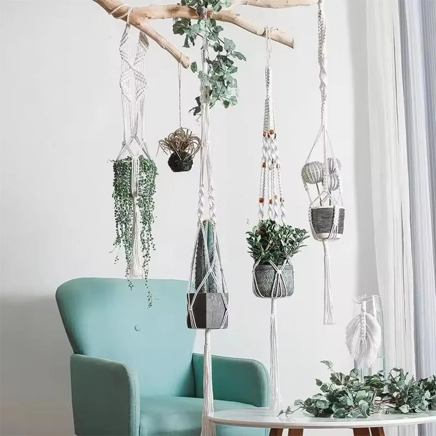 Hanging Plant Handmade Macrame Plant Hanger Flower Pot Planter Hanger Wall Decor Courtyard Garden Hanging Planter Hanging Basket
