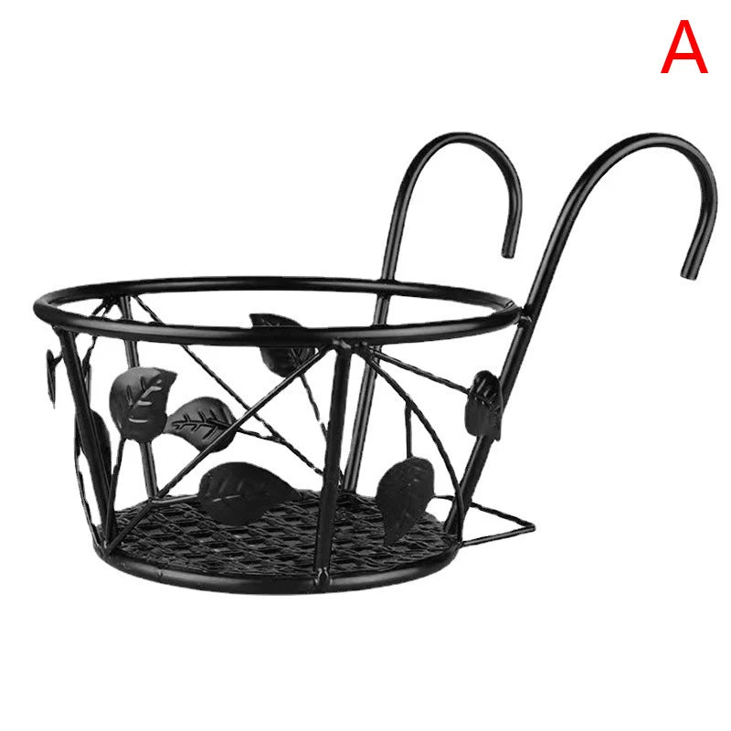 Outdoor Hanging Basket Plant Iron Racks Fence Balcony Round Flower Pots Hanging Planter Stand Holder Garden Decoration