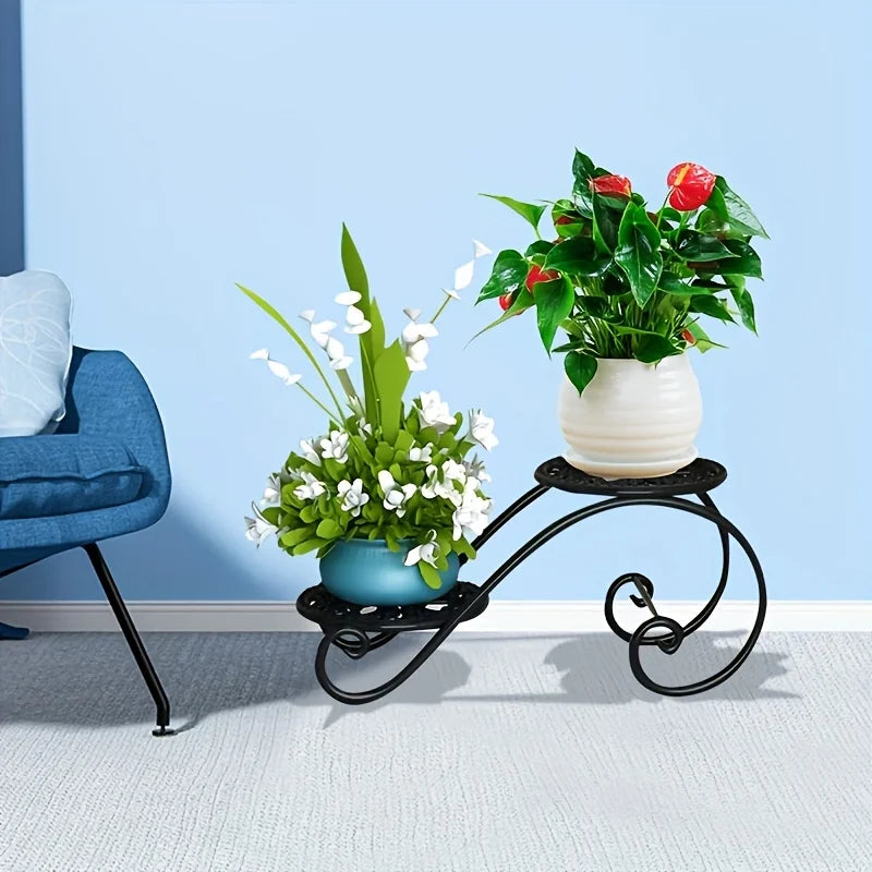 1pc, Double Deck Flower Stand, Hanging Pot Rust-proof Classic Metal Irregular Plant Stand Indoor And Outdoor Can Be Bonsai Other