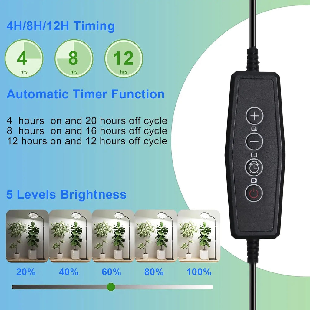 Grow Lights for Plants Full Spectrum Floor Plant Growing Lamp Large Plants Auto ON/Off Timer 5 Dimmable Levels  Adjustable Heigt