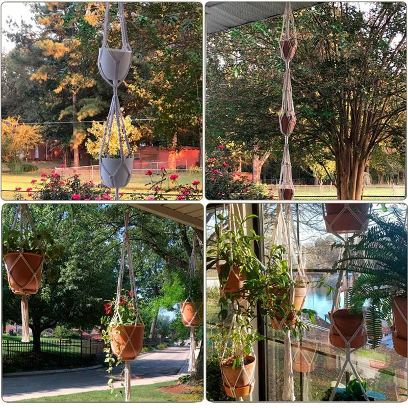 Macrame Handmade Plant Hanger Baskets Flower Pots Holder Balcony Hanging Decoration Knotted Lifting Rope Home Garden Supplies