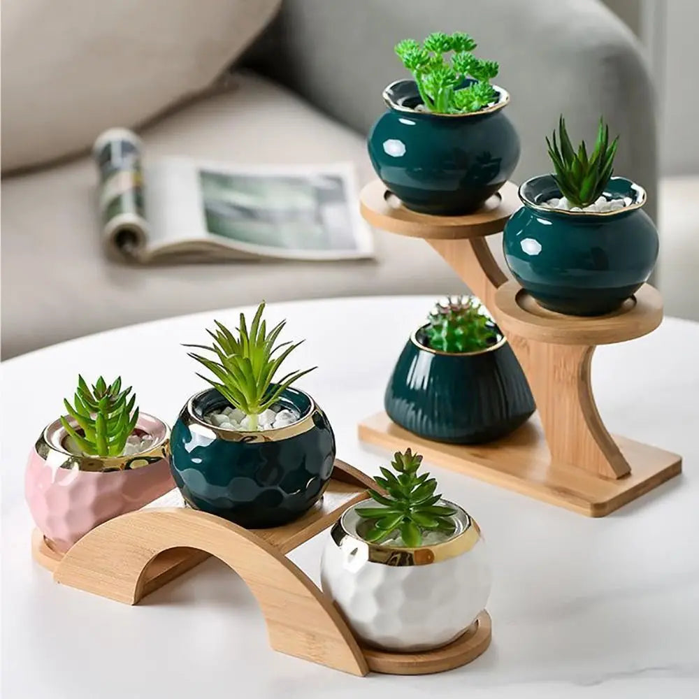 Bamboo Wood Flowerpot Tray Plants Stand Multi-layer Succulents Bonsai Organizer Desktop Ornament Home Decoration
