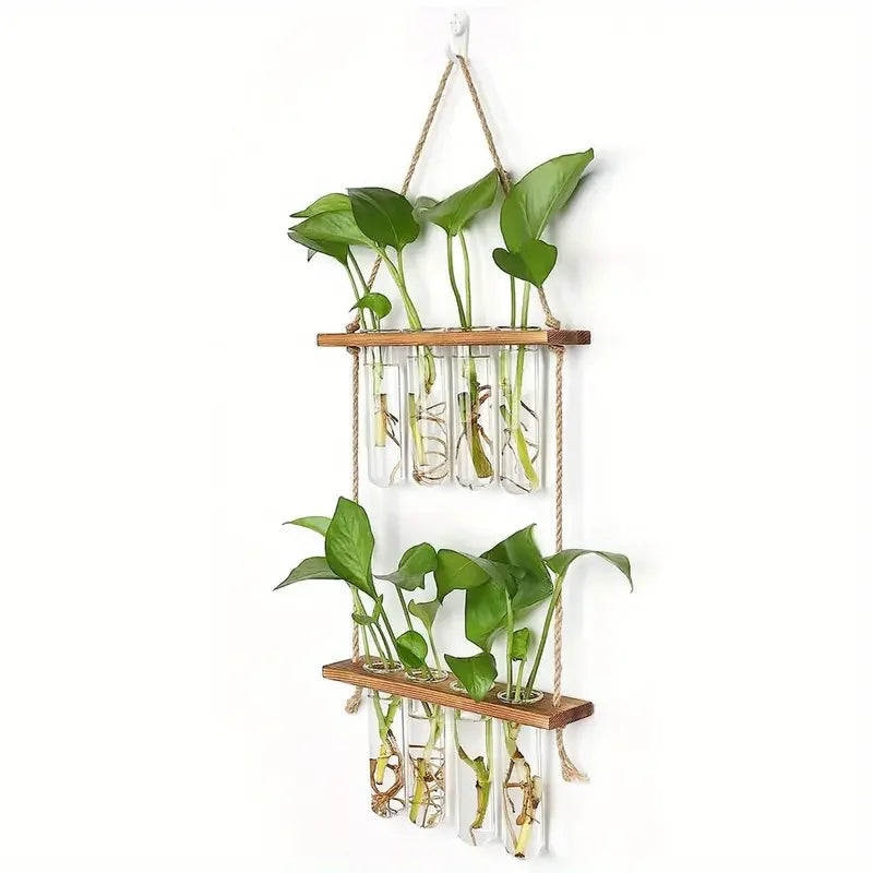 1pc Wall Hanging Propagation Station With Glass Test Tubes 1/2 Tiered Planters Wall Terrarium For Home Office Plant Hanger Flowe