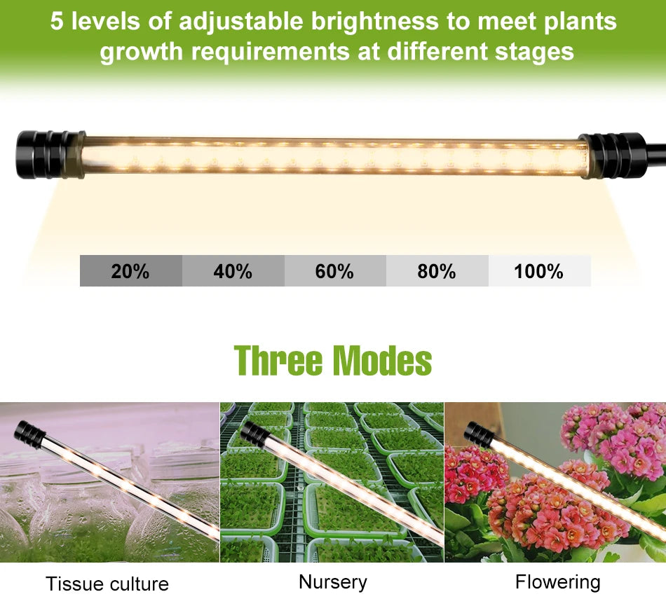 LED Grow Light Plant Hydroponic Flower Seedling Vegetable Cultivation Timing Auto On/Off Dimmable For Indoor Growth Box USB DC5V