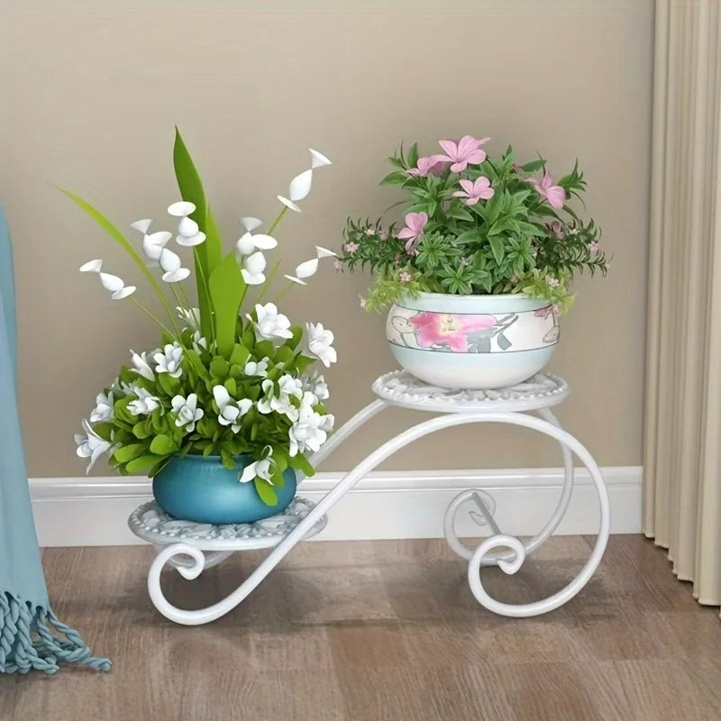 1pc, Double Deck Flower Stand, Hanging Pot Rust-proof Classic Metal Irregular Plant Stand Indoor And Outdoor Can Be Bonsai Other