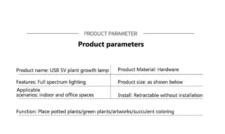 LED Grow Light Full Spectrum Plant Growth Light USB 5V Height Adjustable Dimmable Growing Lamp with Timer for Indoor Plants Herb