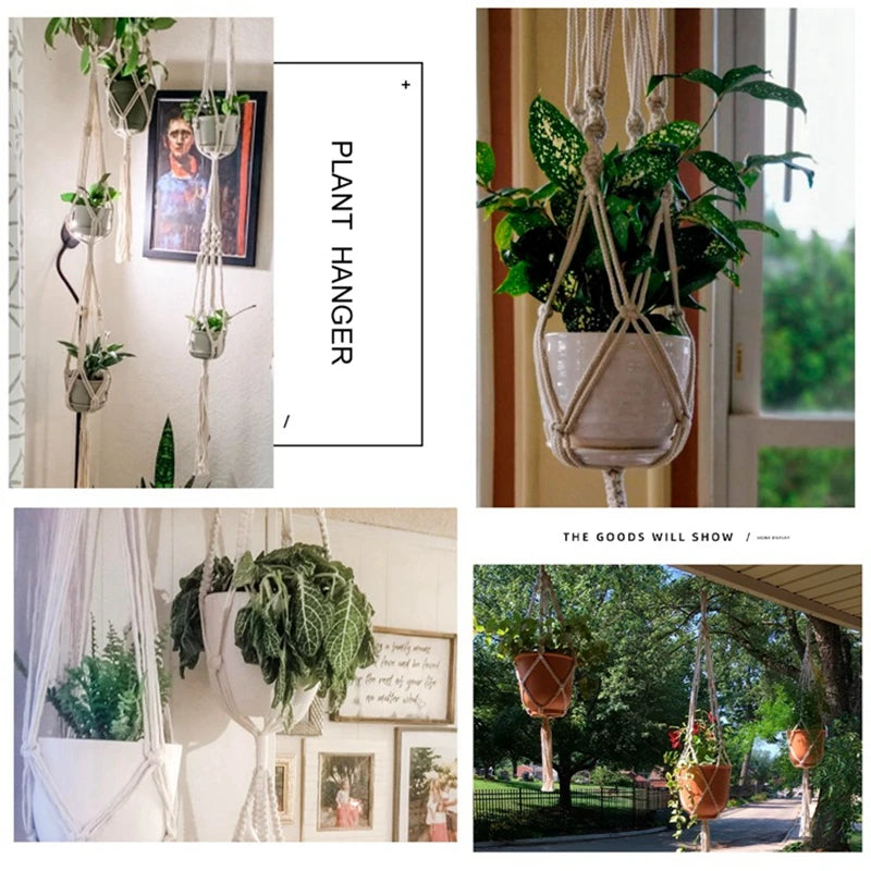 Macrame Handmade Plant Hanger Baskets Flower Pots Holder Balcony Hanging Decoration Knotted Lifting Rope Home Garden Supplies