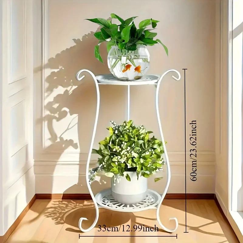 1pc Elegant Dual-Tier Metal Plant Stand - Lightweight, Durable, with Hanging Flower Pots for Indoor & Outdoor Gardens, Aquariums