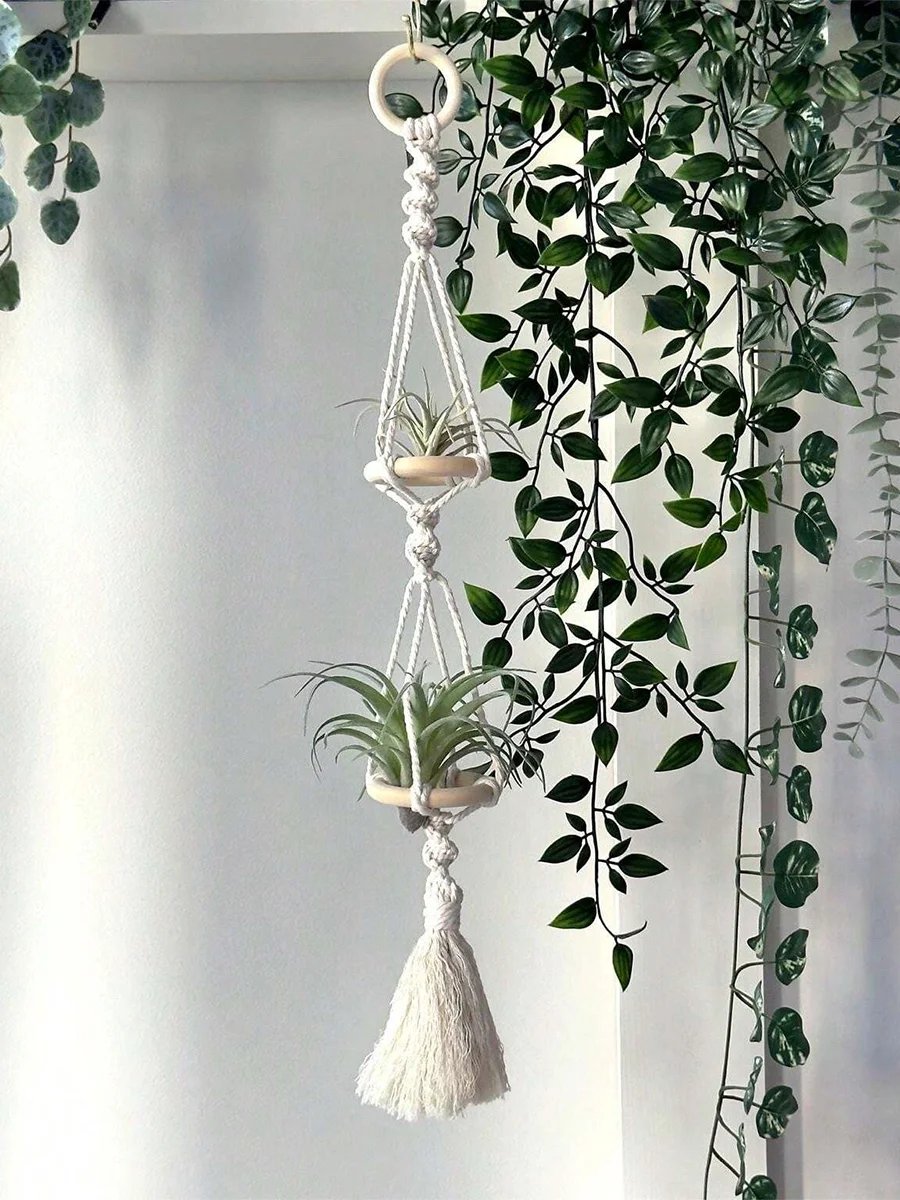 Macrame Plant Hangers Air Plants Hanging Basket Wall Hanging Handcrafted Air Plants Hanger Boho Home Decoration Room Decor Gift