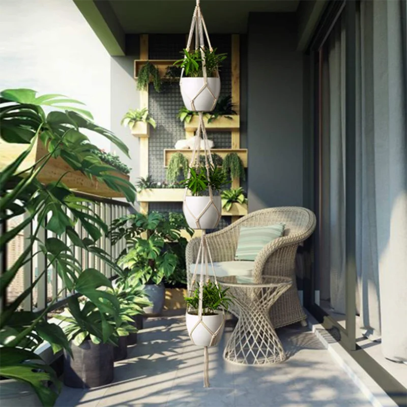 Handmade Macrame Plant Hanger Basket Flower Pot Balcony Hanging Decoration Knotted Lifting Rope Bohemian Style Home Garden Decor