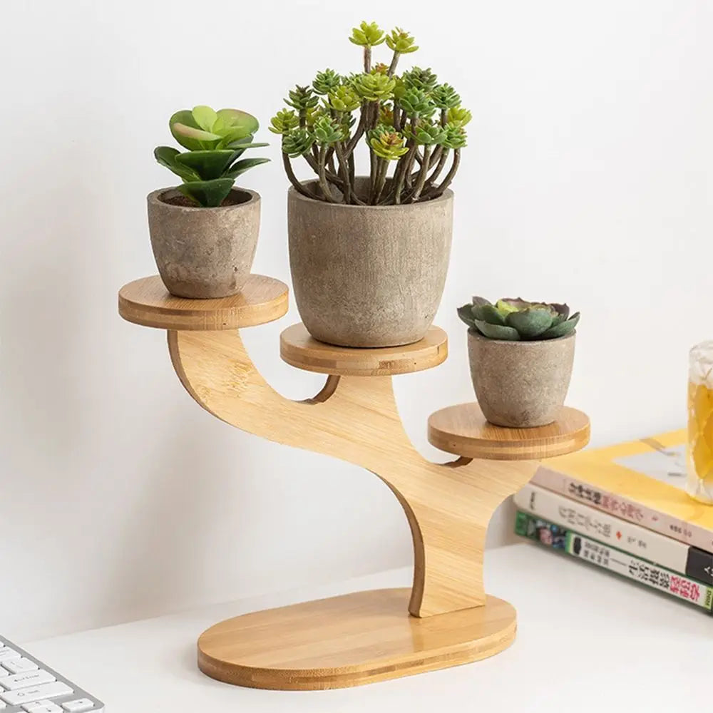 Bamboo Wood Flowerpot Tray Plants Stand Multi-layer Succulents Bonsai Organizer Desktop Ornament Home Decoration