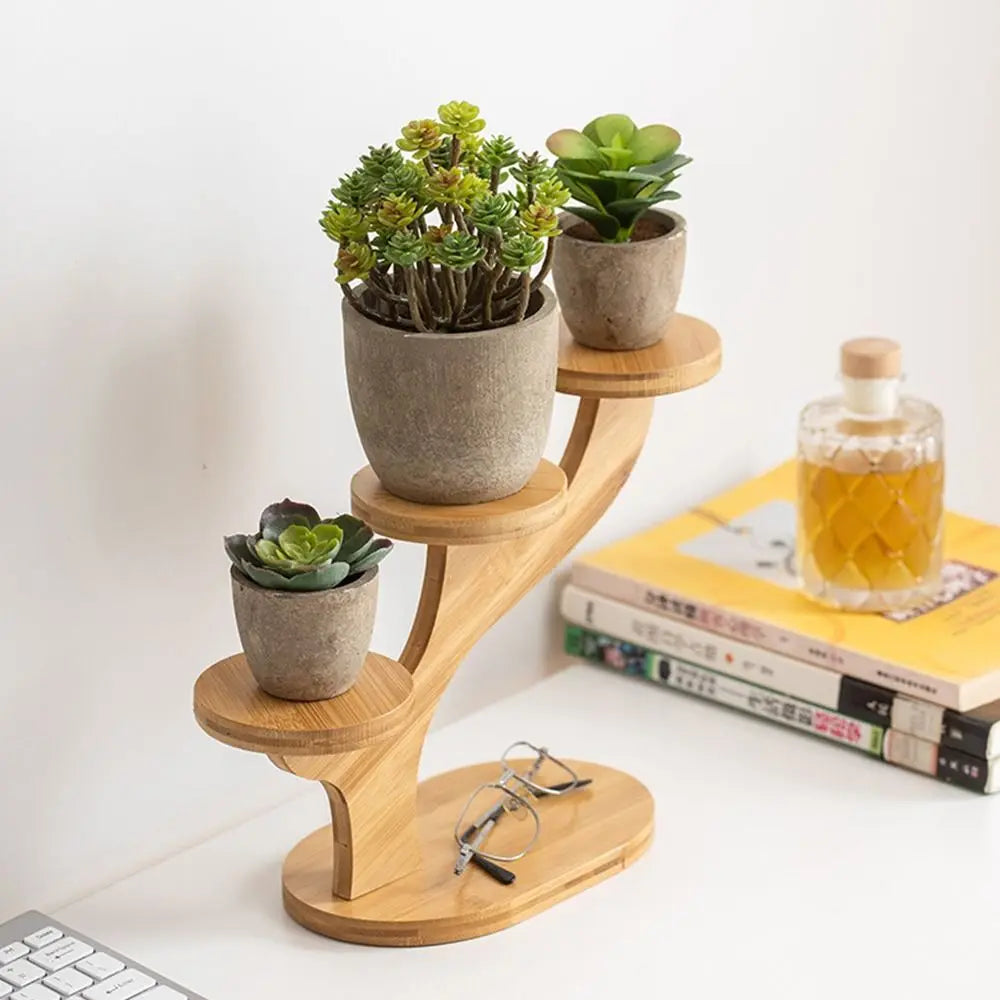 Bamboo Wood Flowerpot Tray Plants Stand Multi-layer Succulents Bonsai Organizer Desktop Ornament Home Decoration