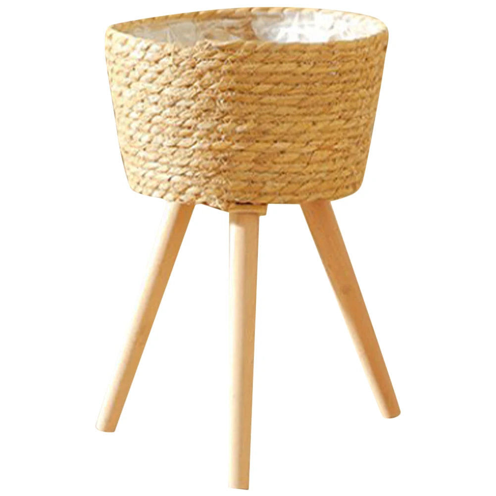 Wood Woven Plant Pot With Standing Legs Household Planter Basket Floor-Standing Flower Pot Stand Weaving Storage Basket