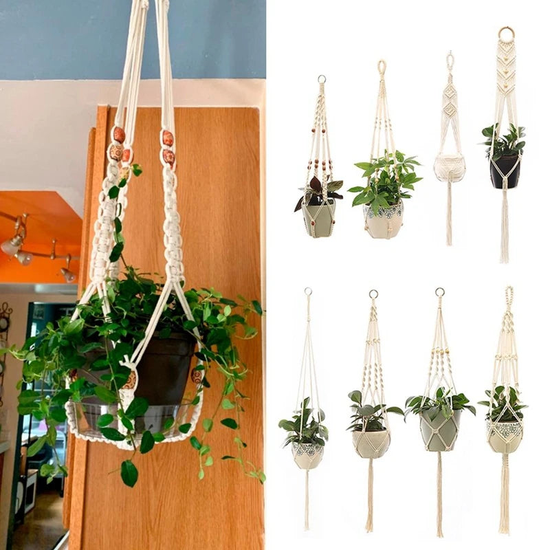 Macrame Handmade Plant Hanger Baskets Flower Pots Holder Balcony Hanging Decoration Knotted Lifting Rope Home Garden Supplies