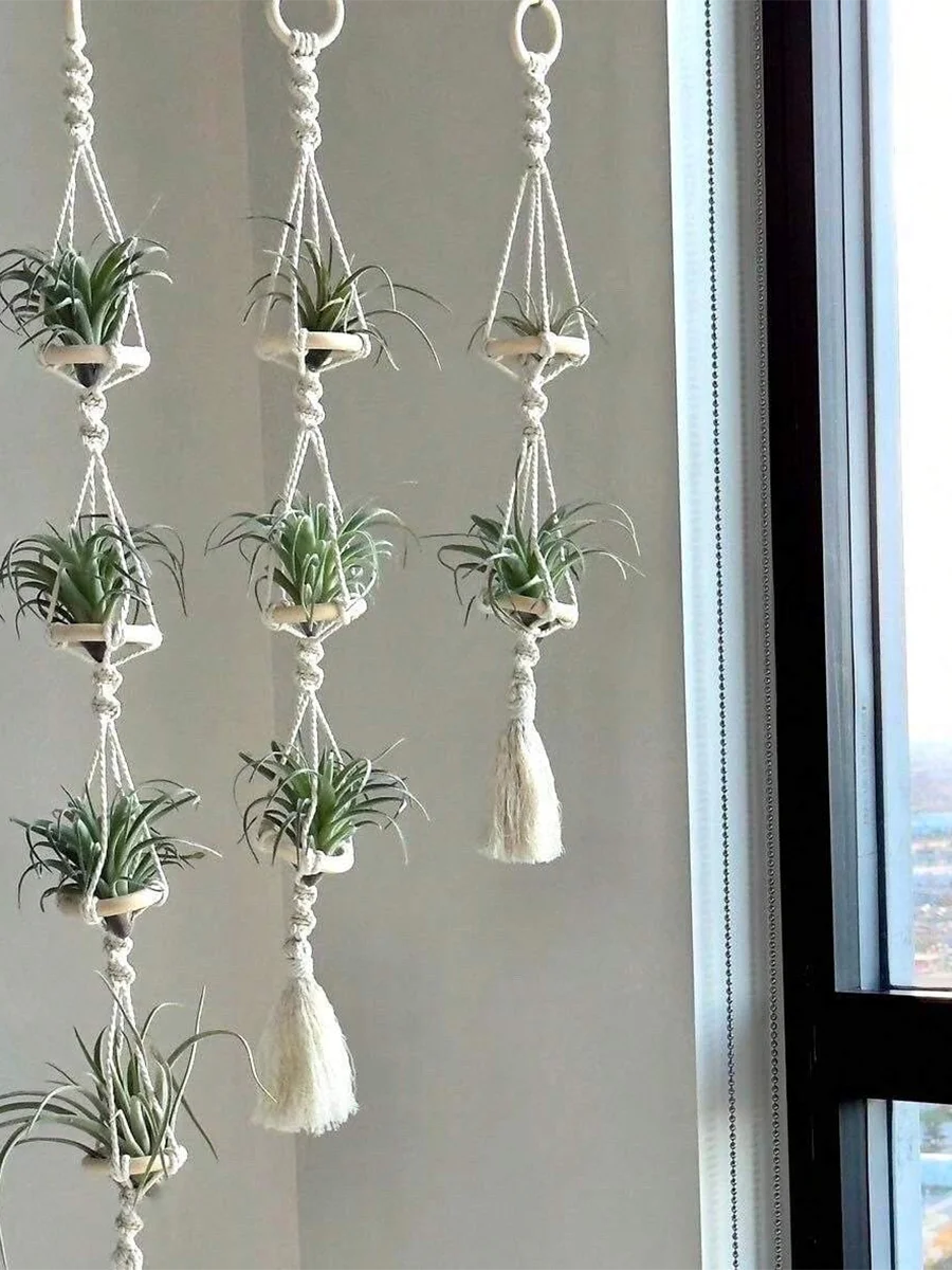 Macrame Plant Hangers Air Plants Hanging Basket Wall Hanging Handcrafted Air Plants Hanger Boho Home Decoration Room Decor Gift