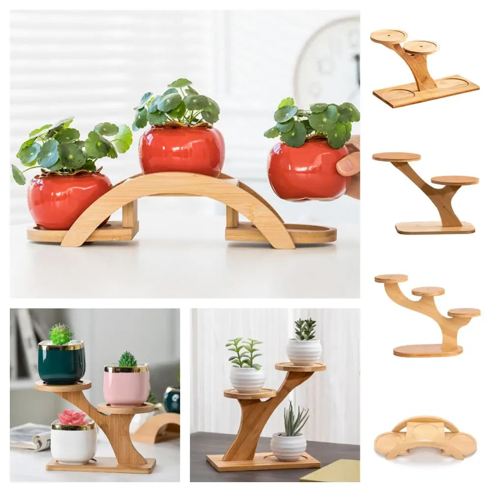 Bamboo Wood Flowerpot Tray Plants Stand Multi-layer Succulents Bonsai Organizer Desktop Ornament Home Decoration