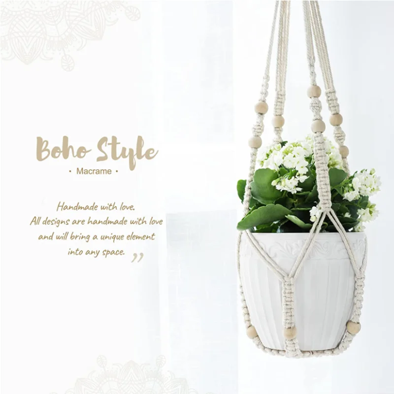 Handmade Macrame Plant Hanger Basket Flower Pot Balcony Hanging Decoration Knotted Lifting Rope Bohemian Style Home Garden Decor