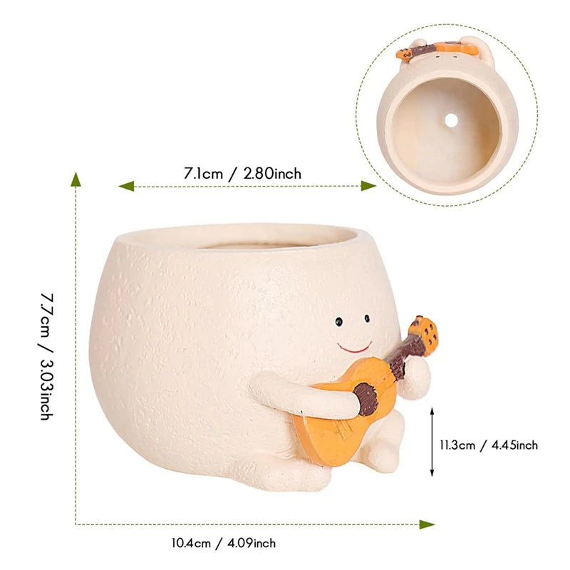 Smily Face Planter Pot With Drainage Hole Cute Resin For String Of Plant Unique Guitar Succulent Pots For Indoor