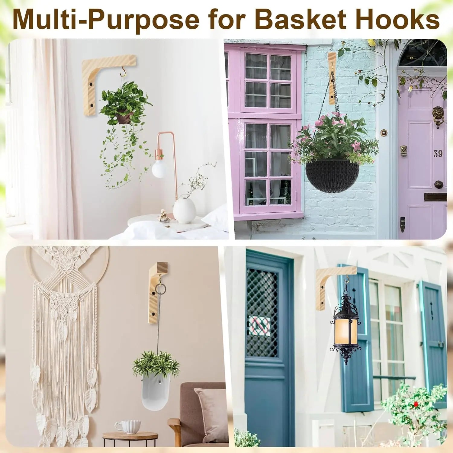 Wooden Plant Hanger Hook Wall Plant Hanger for Indoor Basket Hooks for Flower Baskets Pot Lanterns