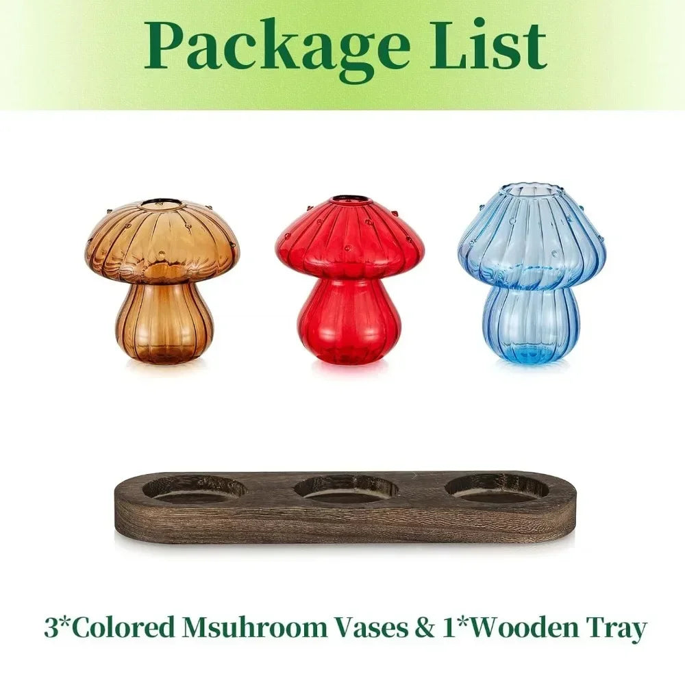 Cute Transparent Colorful Mushroom Glass Vase Propagation Terrarium for Plants & Flowers for Plant Lovers Home Office Decor