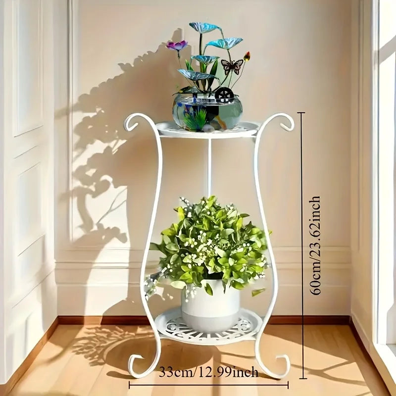 1pc Elegant Dual-Tier Metal Plant Stand - Lightweight, Durable, with Hanging Flower Pots for Indoor & Outdoor Gardens, Aquariums