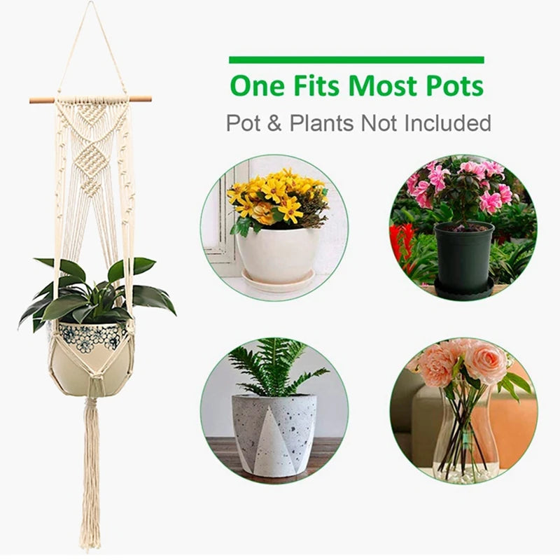 Macrame Handmade Plant Hanger Baskets Flower Pots Holder Balcony Hanging Decoration Knotted Lifting Rope Home Garden Supplies