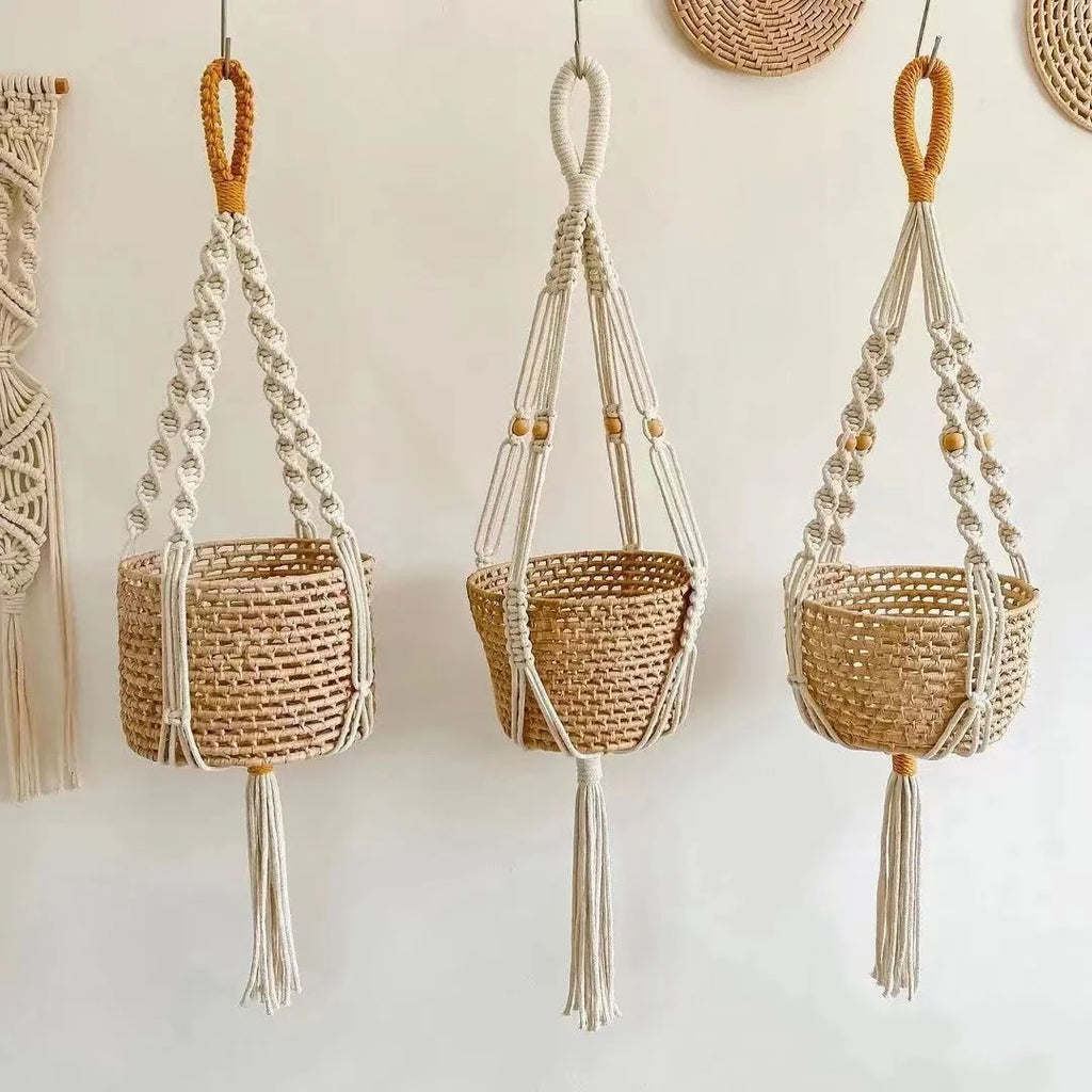 Macrame Plant Hanger Indoor Hanging Planter Basket Woven Cotton Rope Flower Pot Crochet Plant Holder Stand for Boho Home Decor
