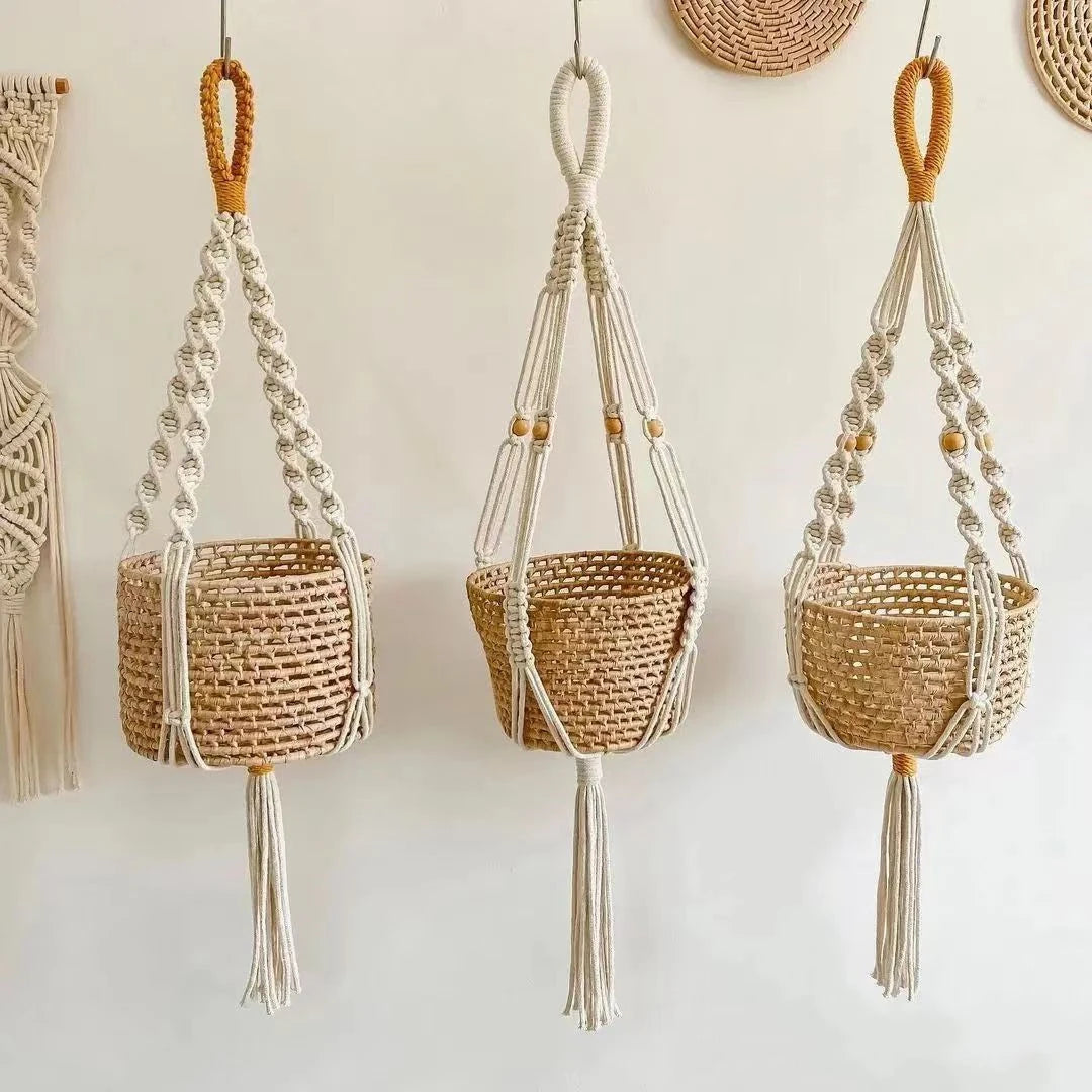 Macrame Plant Hanger Indoor Hanging Planter Basket Woven Cotton Rope Flower Pot Crochet Plant Holder Stand for Boho Home Decor